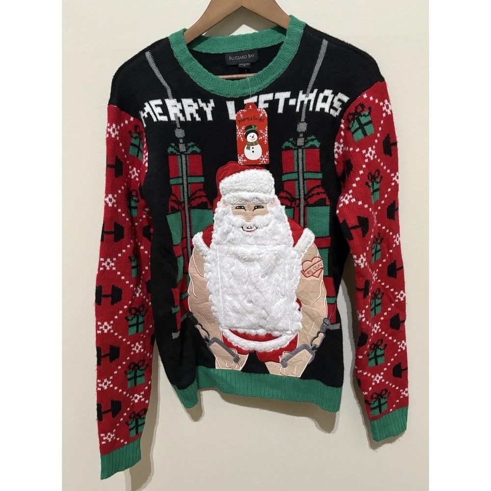 NWT Ugly Christmas Sweater Santa Drink Pouch Pocket Mens Size SM Faux Fur